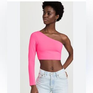 Susana Monaco one shoulder crop stretch top falling leaf size L NWT